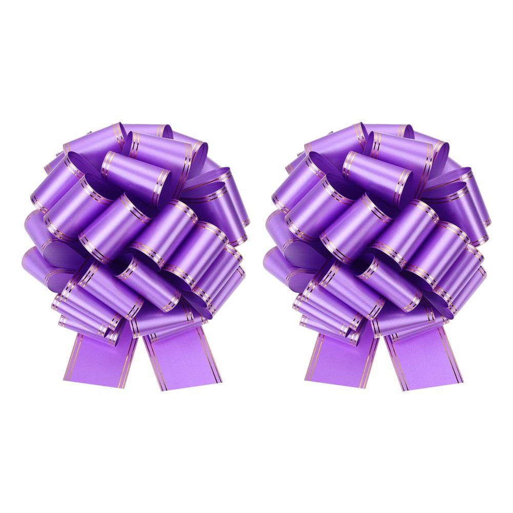 MECCANIXITY 2 Pcs 14 Inch Giant Large Pull Bow Big Metallic Car Bows Ribbon with Gold Edge for Wedding Presents Gift Wrapping Christmas, Purple