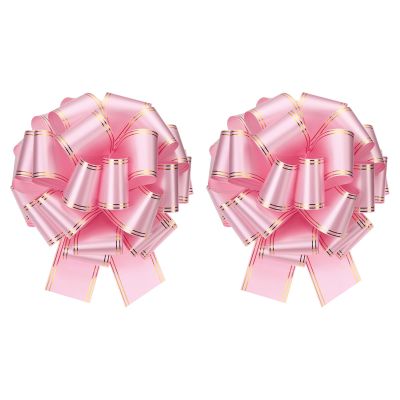 MECCANIXITY 2 Pcs 14 Inch Giant Large Pull Bow Big Metallic Car Bows Ribbon with Gold Edge for Wedding Presents Gift Wrapping Christmas, Pink