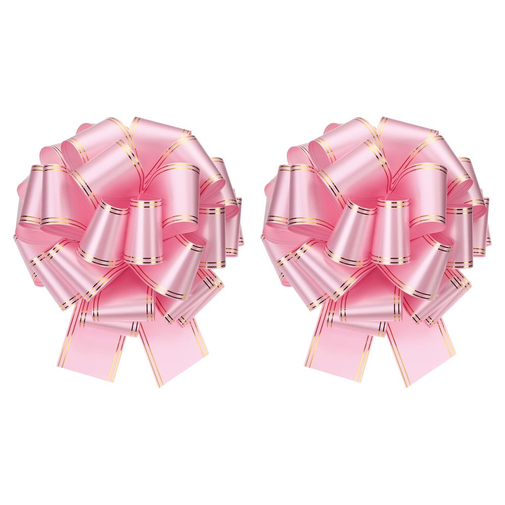 MECCANIXITY 2 Pcs 14 Inch Giant Large Pull Bow Big Metallic Car Bows Ribbon with Gold Edge for Wedding Presents Gift Wrapping Christmas, Pink
