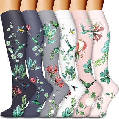 6 Pairs Knee High Graduated Compression Socks For Women and Men - Best Sports, Yoga, Travel & Flight Socks - Running & Fitness 15-20mmhg (New Six 21, S)