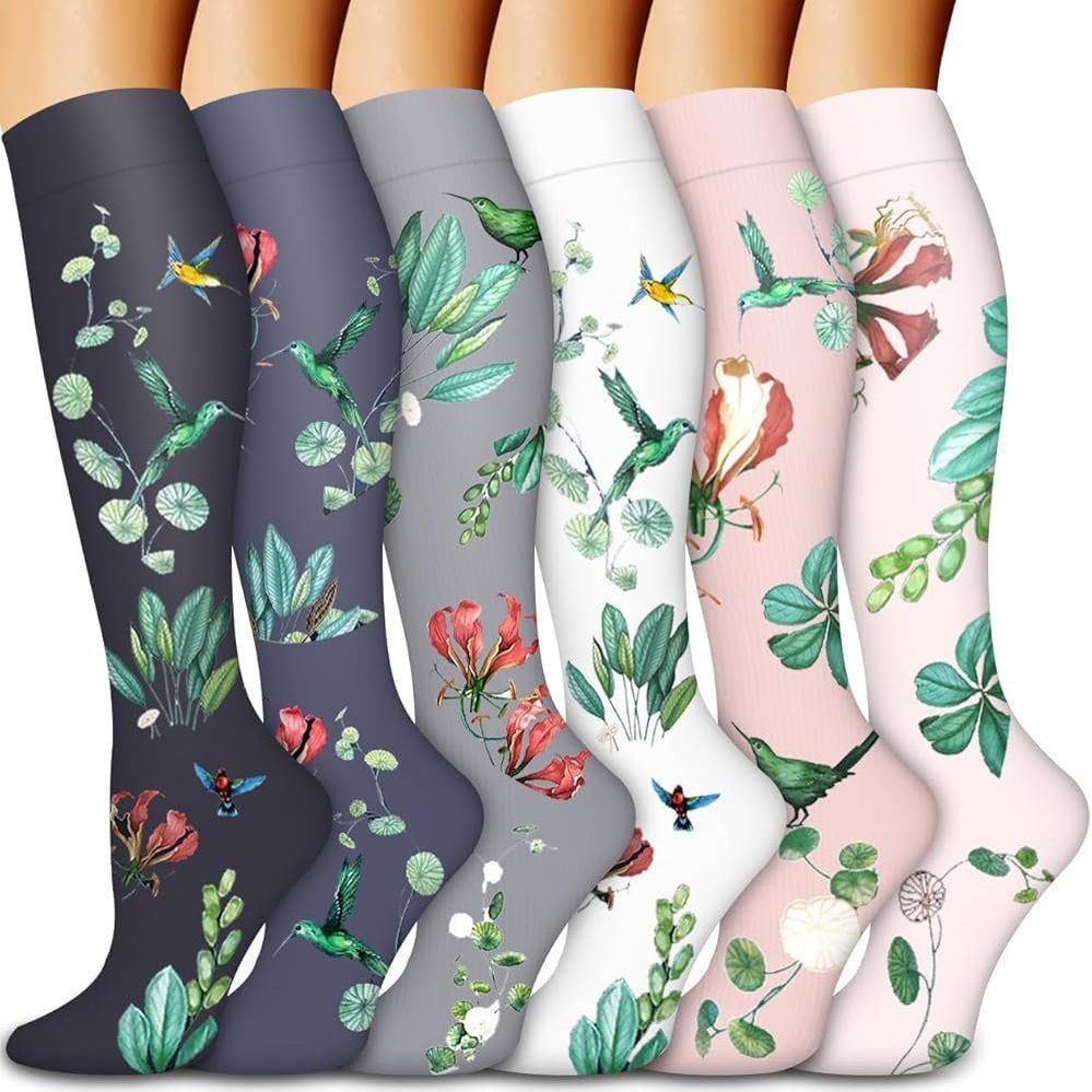 6 Pairs Knee High Graduated Compression Socks For Women and Men - Best Sports, Yoga, Travel & Flight Socks - Running & Fitness 15-20mmhg (New Six 21, S)
