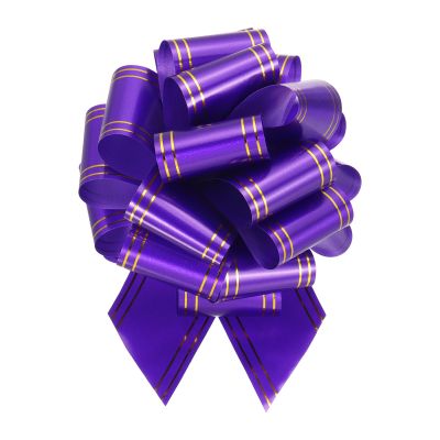 MECCANIXITY 5pcs 6 Inch Large Pull Bow Metallic Purple Gift Wrapping Bows with Gold Edge for Wedding Baskets Presents Christmas