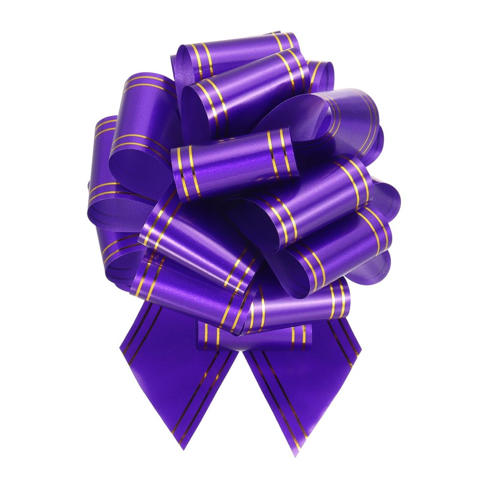 MECCANIXITY 5pcs 6 Inch Large Pull Bow Metallic Purple Gift Wrapping Bows with Gold Edge for Wedding Baskets Presents Christmas