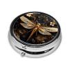Gold Exquisite Dragonfly This Small, Round, Three-Compartment Travel Pill Box is Perfect for Storing Daily medications, Vitamins, and on-The-go. view 2