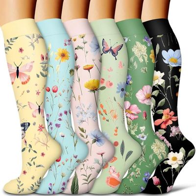 6 Pairs Knee High Graduated Compression Socks For Women and Men - Best Sports, Yoga, Travel & Flight Socks - Running & Fitness 15-20mmhg (New Six 22, L)