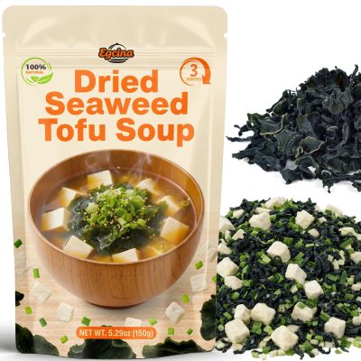 5.29oz Mix Dried Wakeme & Freeze Dried Tofu for Miso Soup - 100% Natural Dehydrated Seaweed, Green Onion Included, Vegan, Japanese Veggie Ingredients for Ramen, Miso Soup