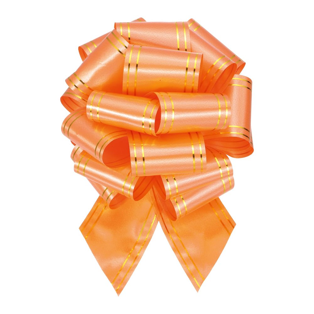 MECCANIXITY 5pcs 4 Inch Large Pull Bow Metallic Orange Gift Wrapping Bows with Gold Edge for Wedding Baskets Presents Christmas