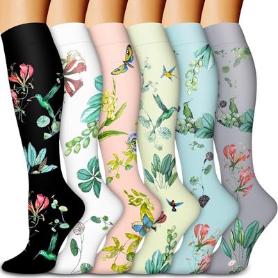 6 Pairs Knee High Graduated Compression Socks For Women and Men - Best Sports, Yoga, Travel & Flight Socks - Running & Fitness 15-20mmhg (New Six 17, S)