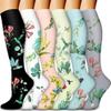 6 Pairs Knee High Graduated Compression Socks For Women and Men - Best Sports, Yoga, Travel & Flight Socks - Running & Fitness 15-20mmhg (New Six 17, S) view 1