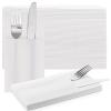 100 Pcs Disposable White Napkins Cloth Like with Flatware Pocket - Prefolded Linen Feel Dinner Napkins for Wedding, Party, Silverware view 1