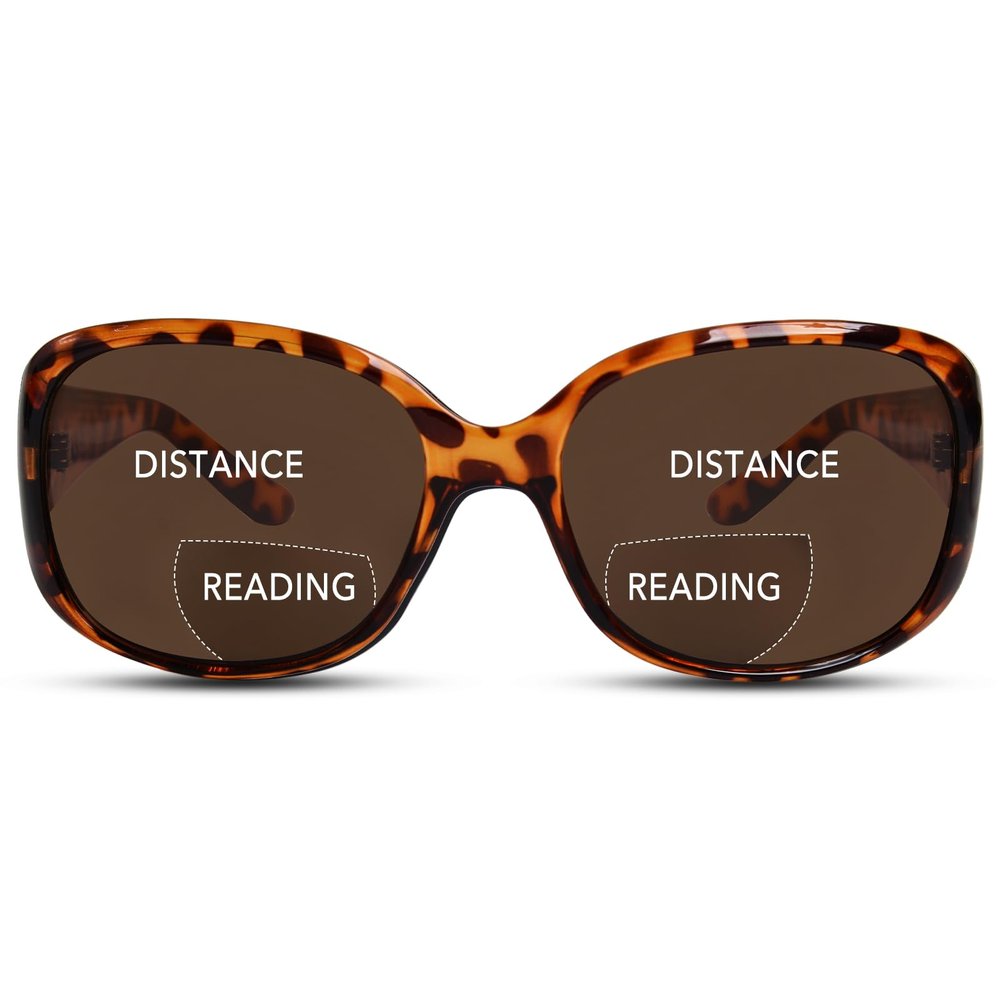 YUKANG Bifocal Reading Sunglasses Womens, Oversized Square Sun Readers Outdoor Reading Glasses UV400 Protection/Anti Glare Tortoise 1.0