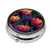 Bold and Colorful Tulip Motifs Round Pill Case, Portable Pill Box for Pocket Metal Medicine Vitamin Organizer 3 Compartment Three Times A Day view 4