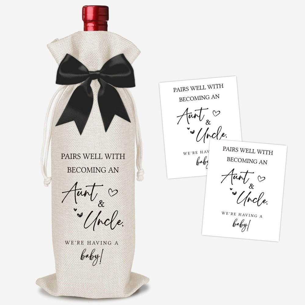 Funny Pregnancy Announcement Wine Bag, Aunt And Uncle Baby Announcement Ideas, New Mom Dad Gifts for Pregnancy Reveal, Pairs Well with Becoming An Aunt And Uncle Wine Bottle Gift Bags-B11