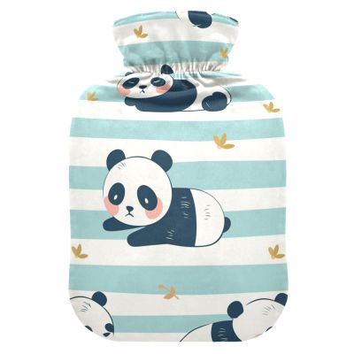 Playful Panda Soft Striped Blue and White hot Bottle Water Bag with Soft Cover, 2L Water Bags for Arthritis, Arthritis, Bolsa para agua Caliente