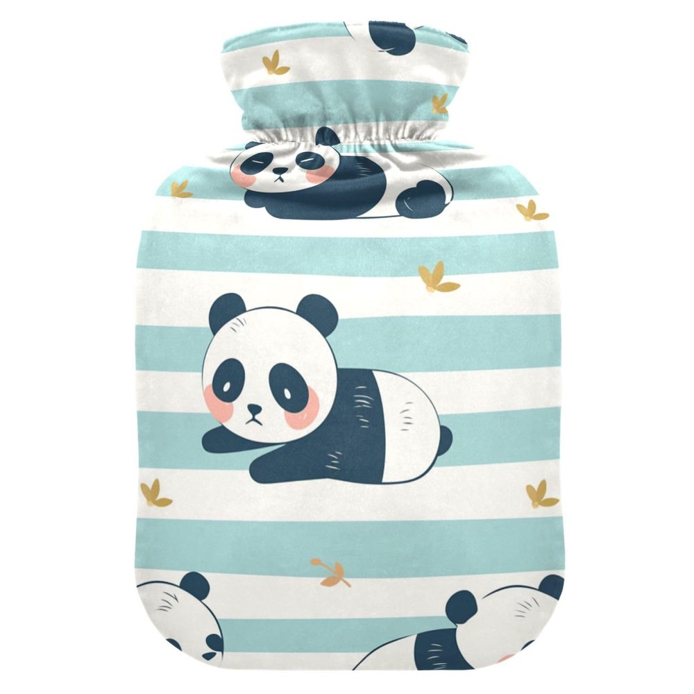 Playful Panda Soft Striped Blue and White hot Bottle Water Bag with Soft Cover, 2L Water Bags for Arthritis, Arthritis, Bolsa para agua Caliente