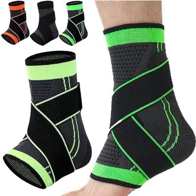 Recover Ankle Sleeve - Ankle Brace Foot & Heel Wrap, Adjustable Ankles Compression Sleeve, Ankle Brace for Women Men (Green,Medium)