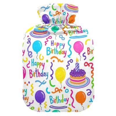Happy Birthday Ribbon Colorful Cute hot Water Bottle with Soft Cover, 2L hotwater Bag for Menstrual Cramps, Sore Muscle, Bolsa para clicos menstruales