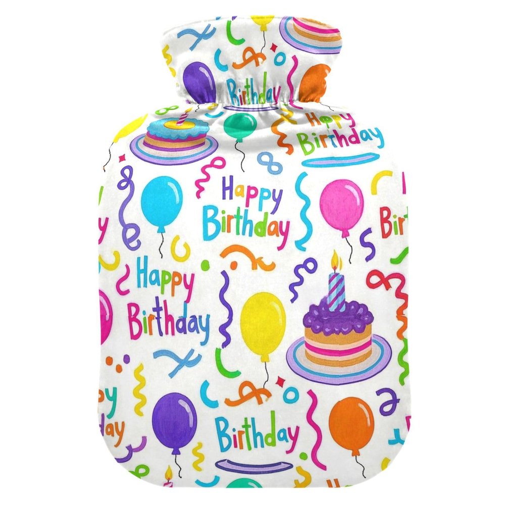 Happy Birthday Ribbon Colorful Cute hot Water Bottle with Soft Cover, 2L hotwater Bag for Menstrual Cramps, Sore Muscle, Bolsa para clicos menstruales