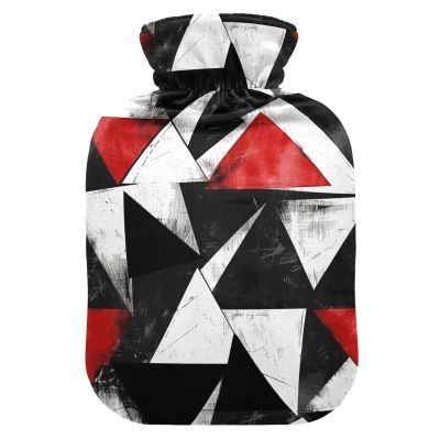 Red Black Irregular Triangle hot-Water Bottle with Soft Cover, 2L Warmer Bag for Hot and Cold Therapies, Sore Muscle, Bolsa de agua Caliente para el Dolor