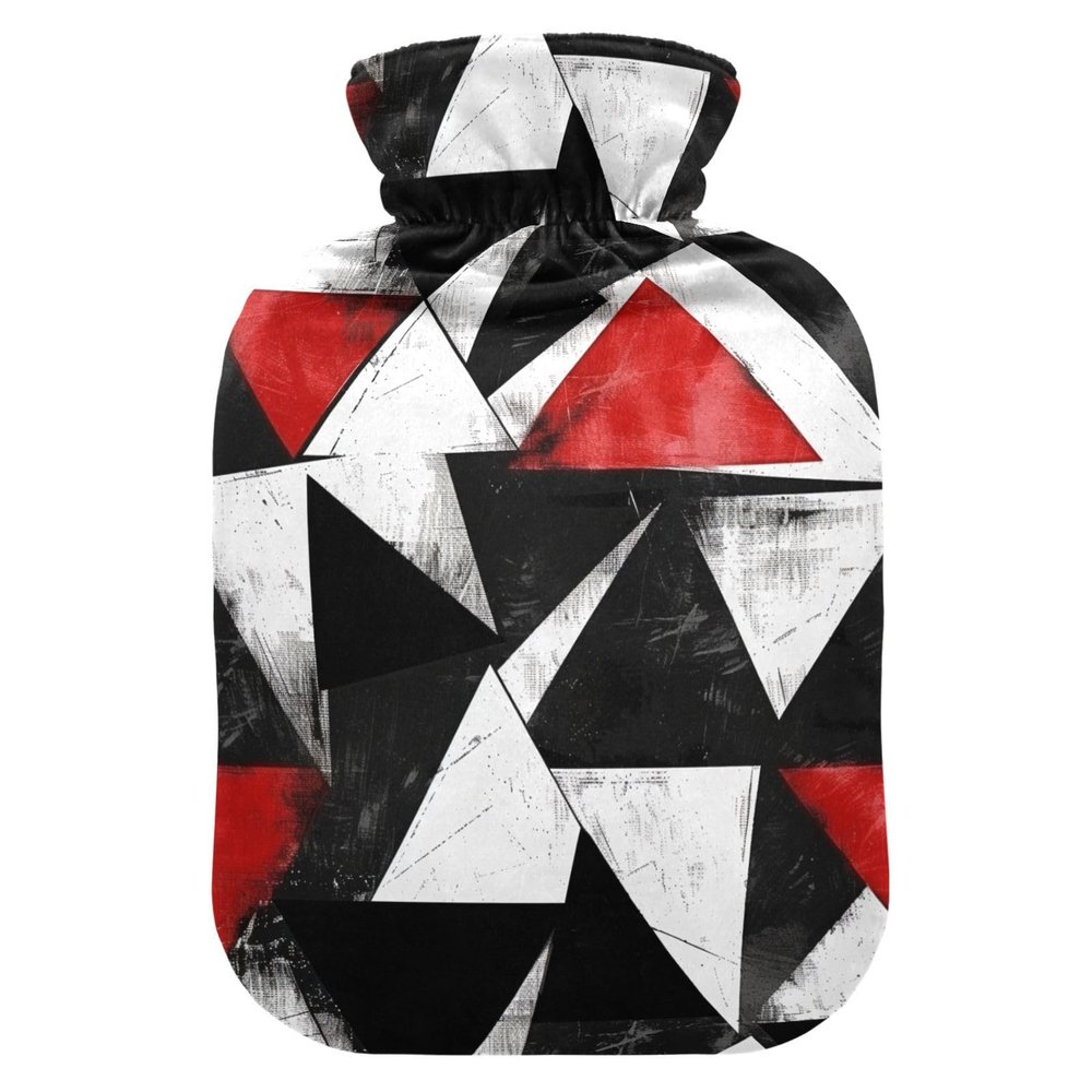 Red Black Irregular Triangle hot-Water Bottle with Soft Cover, 2L Warmer Bag for Hot and Cold Therapies, Sore Muscle, Bolsa de agua Caliente para el Dolor