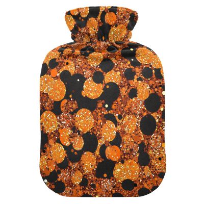 Orange Black Fake Glitter hot Water Bottle with Soft Cover, 2L hotwater Bag for Hot and Cold Therapies, Menstrual Cramps, compresas calientes para el vientre