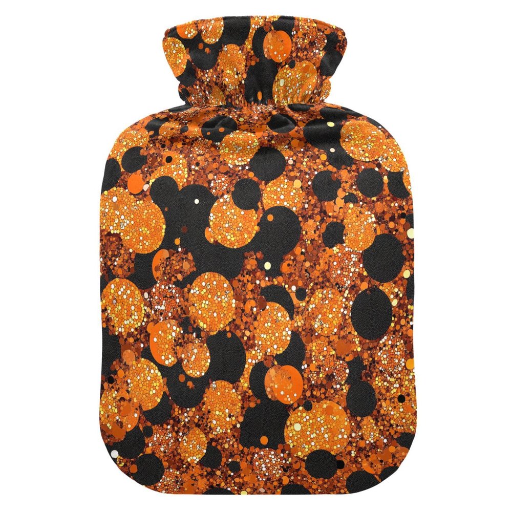 Orange Black Fake Glitter hot Water Bottle with Soft Cover, 2L hotwater Bag for Hot and Cold Therapies, Menstrual Cramps, compresas calientes para el vientre