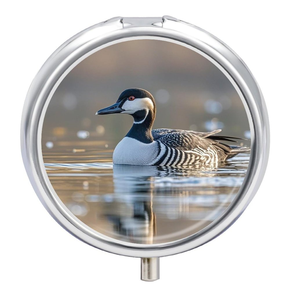 Pill Box 3 Compartment Metal Medicine Pill Organizer Wild Goose by The Bridge Pill Case for Purse Or Pocket Cute Mini Portable Pill Holder Travel Pill Container to Hold Supplements, Vitamins, Fish Oil