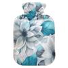 A Close Up of Grey and Teal Floral Leaves on White Fabric Water Bottle for hot Water with Soft Cover, 2L Warmer Bag for Period Cramps, Pain Relief, Bolsa de agua Caliente para el Dolor view 1