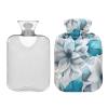 A Close Up of Grey and Teal Floral Leaves on White Fabric Water Bottle for hot Water with Soft Cover, 2L Warmer Bag for Period Cramps, Pain Relief, Bolsa de agua Caliente para el Dolor view 2