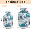 A Close Up of Grey and Teal Floral Leaves on White Fabric Water Bottle for hot Water with Soft Cover, 2L Warmer Bag for Period Cramps, Pain Relief, Bolsa de agua Caliente para el Dolor view 3