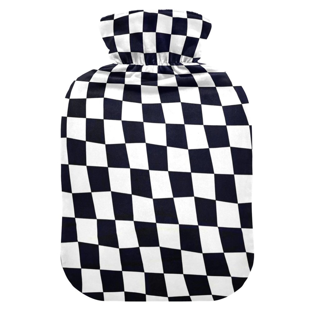 Black and White Twist Check Cute hot Water Bottle with Soft Cover, 2L hot Water Bags for Sore Muscle, Hot and Cold Therapies, bolsas para agua Caliente