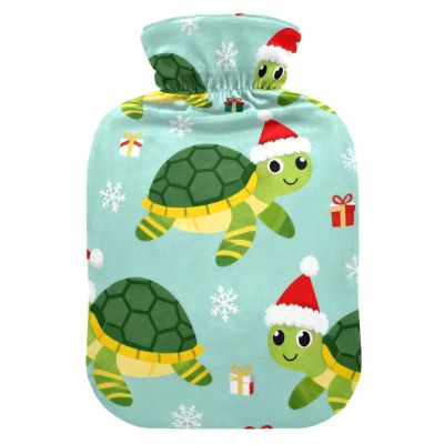 Merry Christmas Turtle Green hot Waterbottle with Soft Cover, 2L Water Bottle Bag for Tummy Warmer, Hot and Cold Therapies, Bolsa para clicos menstruales