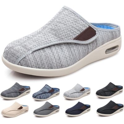 Diabetic Shoes, Adjustable Strap Walking Slippers, Wide Width Edema Footwear, Ideal for Diabetes, Swollen Feet, Plantar Fasciitis, and Foot Swelling Relief Light Gray