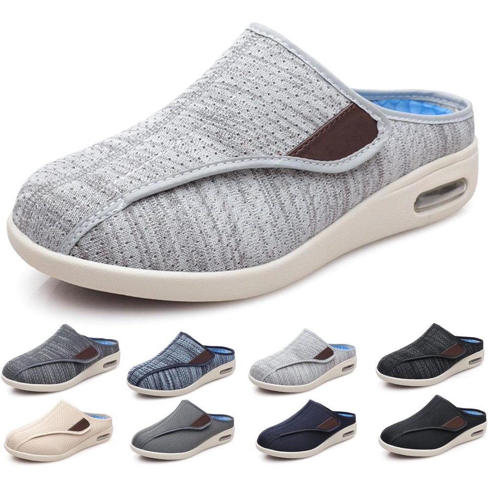 Diabetic Shoes, Adjustable Strap Walking Slippers, Wide Width Edema Footwear, Ideal for Diabetes, Swollen Feet, Plantar Fasciitis, and Foot Swelling Relief Light Gray