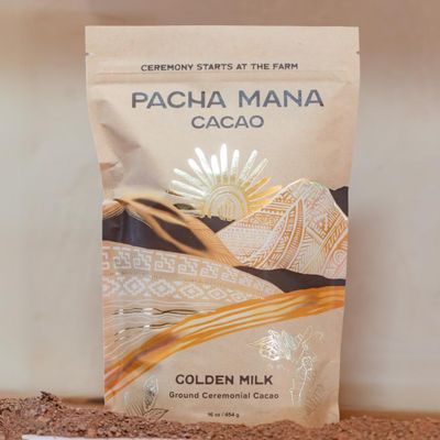 Ground Ceremonial Cacao Powder Peruvian Ceremonial Cacao Blend with Turmeric, Ginger & Spices - Pacha Mana Cacao (8 Oz, Golden Milk)