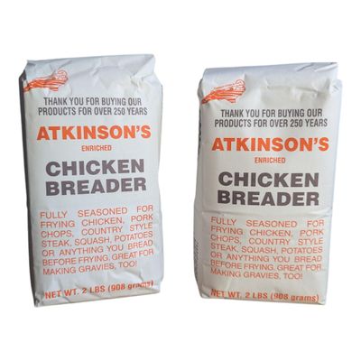 Atkinsons Enriched Chicken Breader 2 lb Bags (Pack of 2) | Fully Seasoned Southern Style Coating for Chicken, Pork Chops, Country Fried Steak & Vegetables With Southern Recipe Card