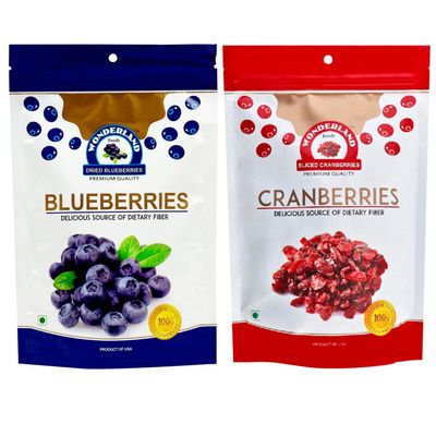 350g Premium Berries Combo of Dried Sliced Cranberries 200g & Blueberries 150g