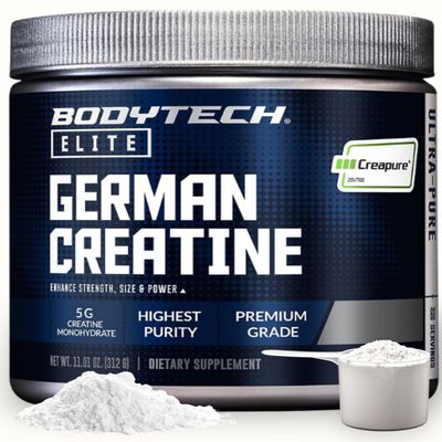 BodyTech Elite German Creatine with Creapure, Creatine Monohydrate Powder for Strength, Size & Power, 5g per Serving, Unflavored, Gluten Free, 11.01 oz, 60 Servings