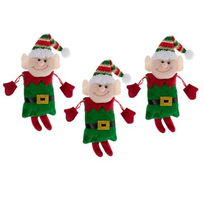 Hobby Lobby Christmas Holiday Gift Card Holders, Santa and Elf Style Plush Fabric Decorative Bags, 9 x 6.5 Inch, Red Green Gold Black, Set of 3 (Elf)