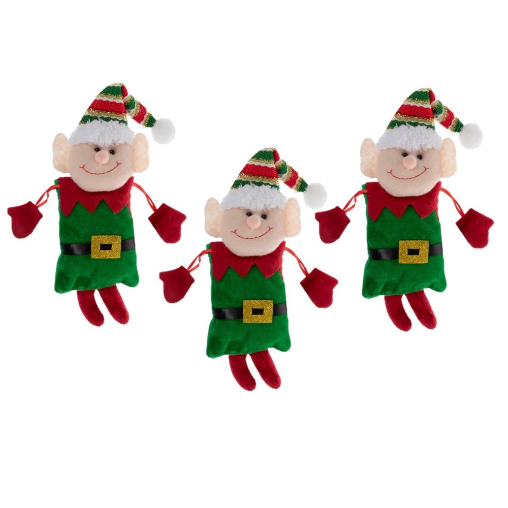 Hobby Lobby Christmas Holiday Gift Card Holders, Santa and Elf Style Plush Fabric Decorative Bags, 9 x 6.5 Inch, Red Green Gold Black, Set of 3 (Elf)
