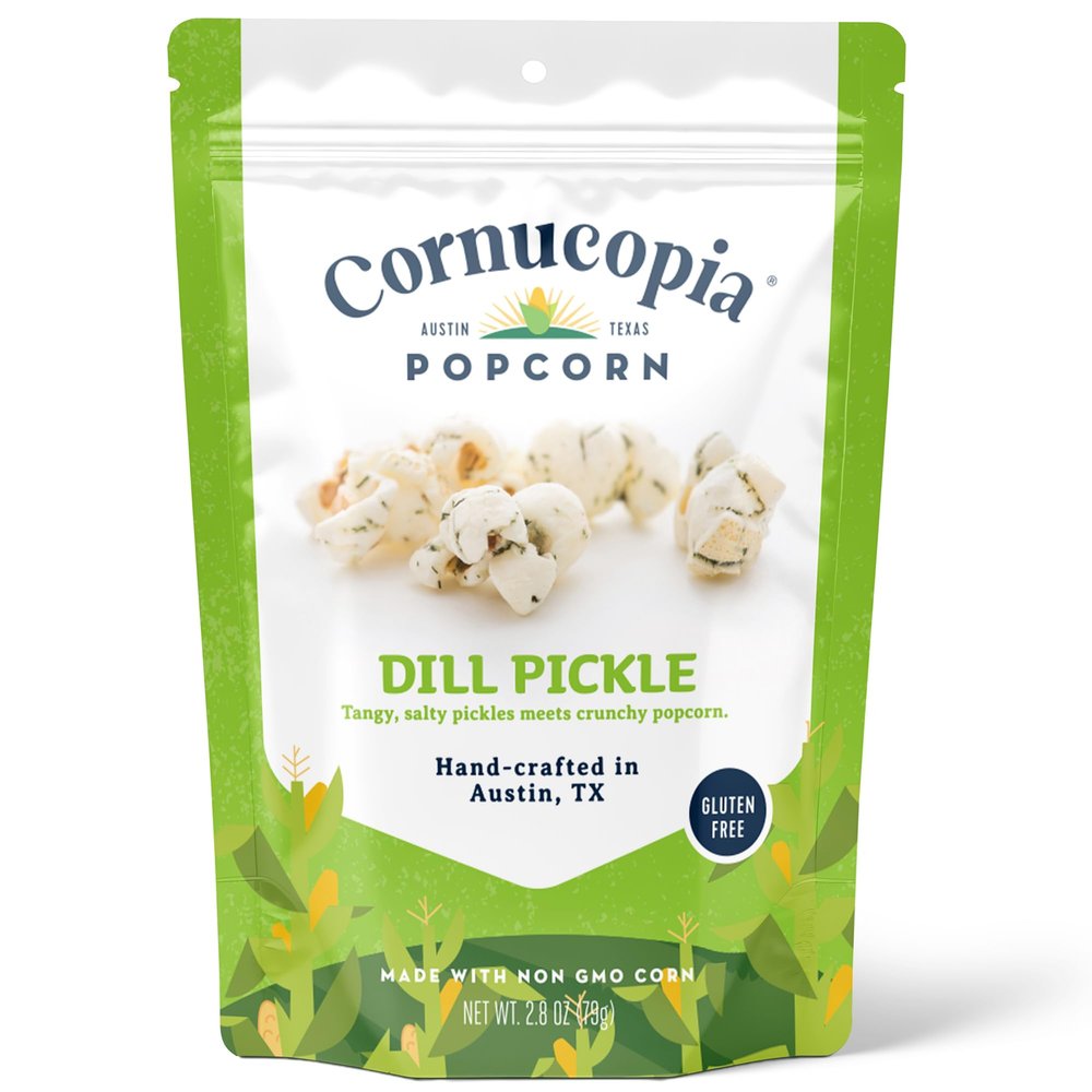 Cornucopia Popcorn Dill Pickle Gourmet Popcorn from Austin. A Zesty, Tangy Treat for Movie Nights, Gifts & Celebrations thats Gluten-Free, Delicious, & Packed with Bold Pickle Flavor, 2.8 oz Bag