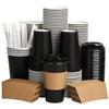 VPACKDUO Coffee Cups with Lids 16 oz 100 Pack, Sleeves and Stirring Sticks, Black Disposable Hot Paper Cups with Lids, To Go Cups, for Parties, Picnic, Travel, and Events view 1