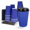 16 oz Disposable Coffee Cups with Lids 50 Pack, BPI-Certified Compostable Paper Cups with Lids and Straws, 3-Layer Insulated Corrugated To Go Cups for Hot & Cold Drinks, Home Office Travel(Blue) view 1