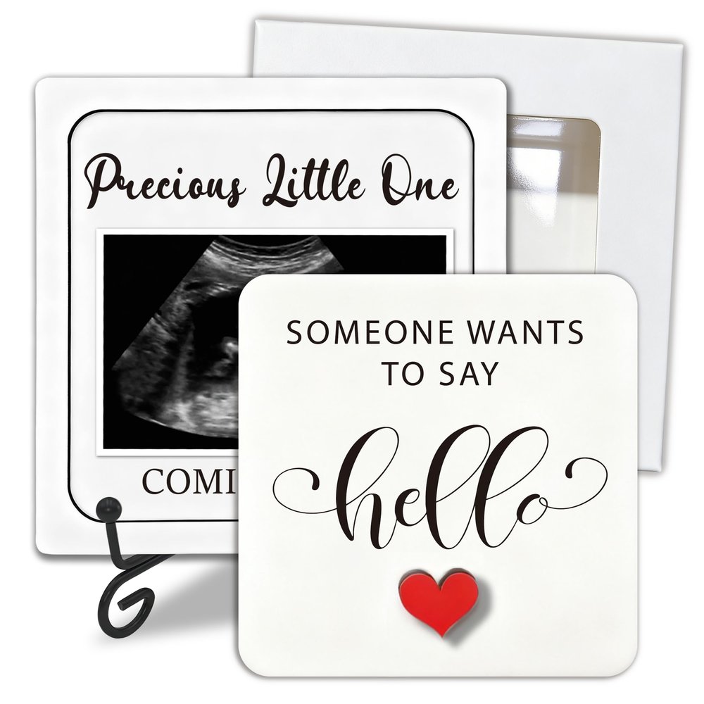 Ivory White Wooden Pregnancy Announcement, Someone Wants to Say Hello, Ultrasound Photo Frame Keepsake Box, Baby Birth Announcement, Surprise Sign For Grandparents & Loved Ones Pregnancy Reveal Gift