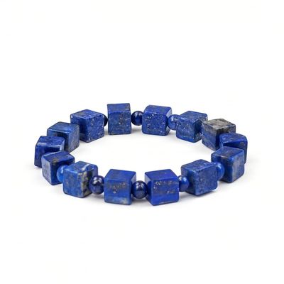 Dare to Mystic Lapis Lazuli Cube-Cut Healing Crystal Bracelet, Wisdom Clarity and Self-Expression Energy Jewelry, Unique Geometric Style Gift for Men and Women