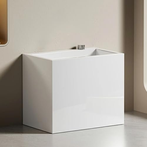 Commercial Floor Mop Sink, Freestanding Slop Basin with Rotate Drain Button, Ceramic Art Design, Rock Slabs Style, Gray, 19.6x12.9x16.5in - Ideal for Efficient Cleaning