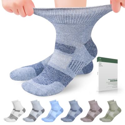 Bulinlulu Diabetic Ankle Socks for Women size 9-11, 6 Pairs Non Binding Diabetic Wide Socks for Men(BlueLightGreenCoffeeGreyBlue-grayWhite)