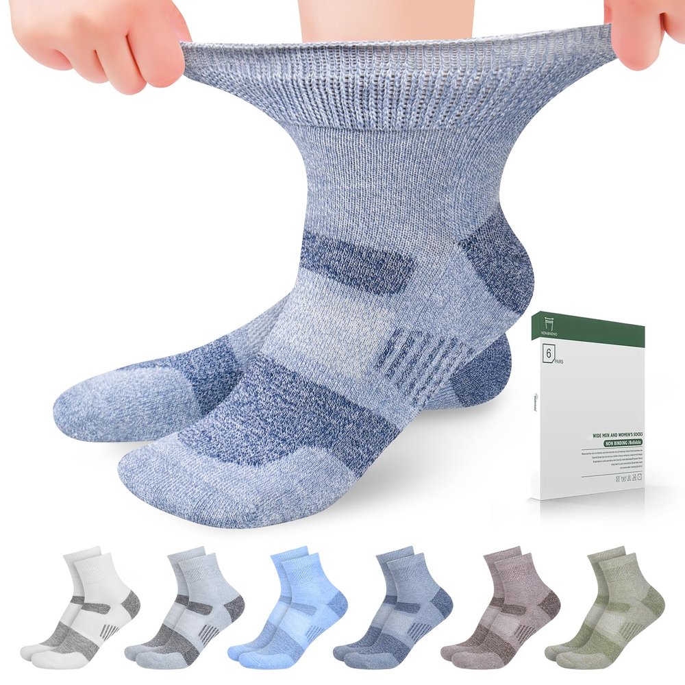 Bulinlulu Diabetic Ankle Socks for Women size 9-11, 6 Pairs Non Binding Diabetic Wide Socks for Men(BlueLightGreenCoffeeGreyBlue-grayWhite)