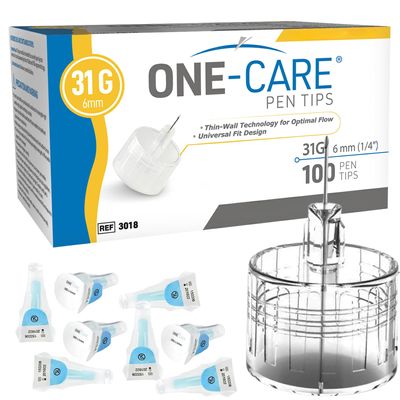 ONE-CARE Pen Tips, 31G x 6mm, Ultra-Fine, Twist-On Design, 100 Count