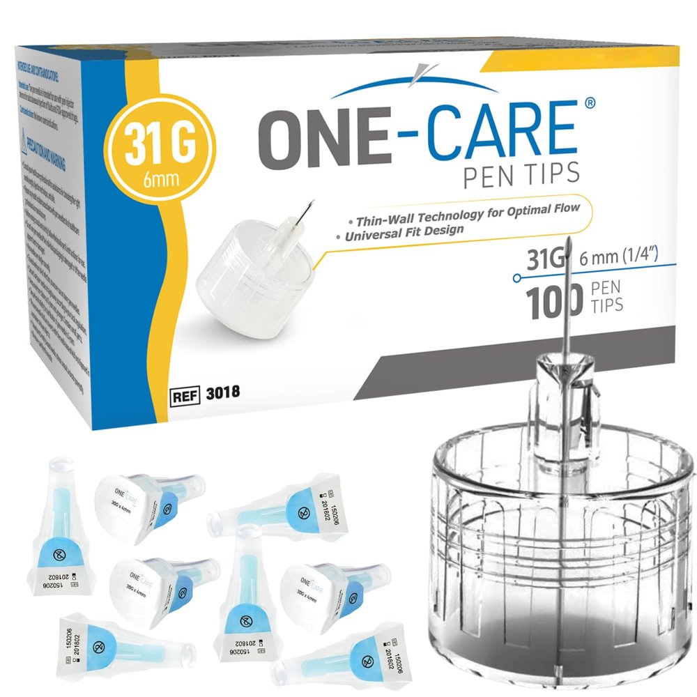 ONE-CARE Pen Tips, 31G x 6mm, Ultra-Fine, Twist-On Design, 100 Count